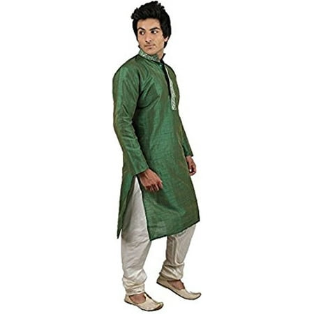 Royal Men s Silk Blend Kurta Pyjama Set (ROYAL_274_Green_X-Large)