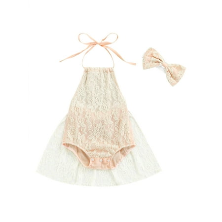 Calsunbaby Infants Baby Girls Halterneck Romper Dress Toddlers Sweet Floral Lace Sleeveless Jumpsuits with Headband
Calsunbaby Infants Baby Girls Halterneck Romper Dress Toddlers Sweet Floral Lace Sleeveless Jumpsuits with Headband