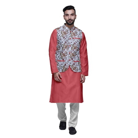 Atasi Ethnic Kurta Churidar Pajama Set With Printed Nehru Jacket Set For Mens