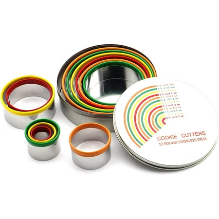 SEEKFUNNING 12 Piece Round Cookie Cutter Set Stainless Steel Dough Cutters Color Coded Tops
SEEKFUNNING 12 Piece Round Cookie Cutter Set Stainless Steel Dough Cutters Color Coded Tops