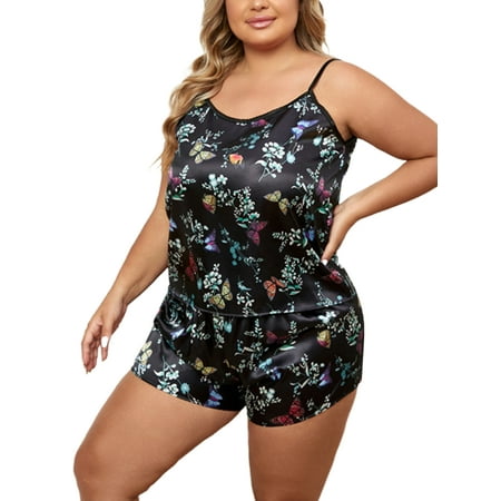 Paille Ladies Nightwear Sleeveless Plus Size Sleepwear Floral Print Lounge Set Backless Camisole Pajamas Sets Black 4XL
Paille Ladies Nightwear Sleeveless Plus Size Sleepwear Floral Print Lounge Set Backless Camisole Pajamas Sets Black 4XL