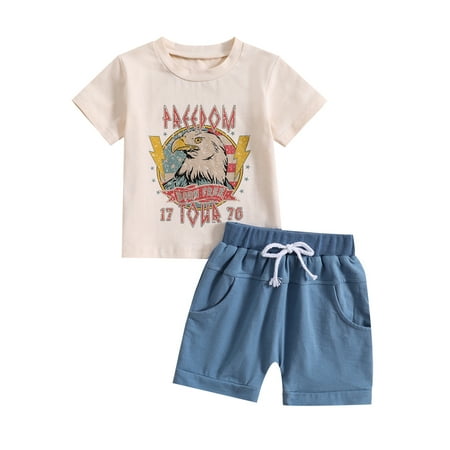 Independence Day Infant Boys Clothes Set Letter Eagle Print Crew Neck Short Sleeve T-Shirts and Solid Color Shorts 2Pcs Suit
Independence Day Infant Boys Clothes Set Letter Eagle Print Crew Neck Short Sleeve T-Shirts and Solid Color Shorts 2Pcs Suit