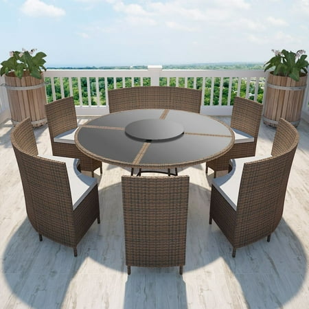 vidaXL Poly Rattan 12-person Round Table and Chair Set Brown