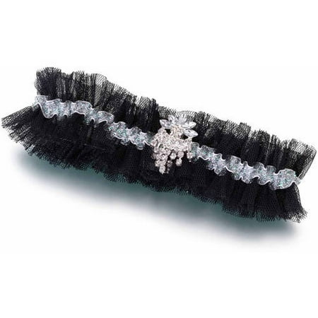 Rhinestone Tulle Garter Aqua