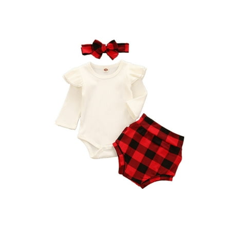 XingqingBaby Girls 3-piece Outfit Set Long Sleeve Romper+Plaid Shorts+Headband Set
XingqingBaby Girls 3-piece Outfit Set Long Sleeve Romper+Plaid Shorts+Headband Set