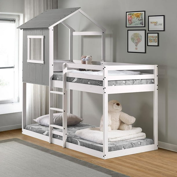 Tree House Bunk Bed - Rustic Dark Grey w/ white frame