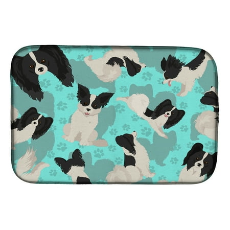 Black and Whtie Papillon Dish Drying Mat 14 in x 21 in