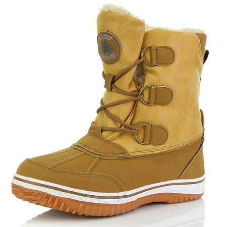 DailyShoes Women's Lace Up Ankle High Mid Calf Artic Warm Fur Water Resistant Eskimo Snow Boots, 5.5