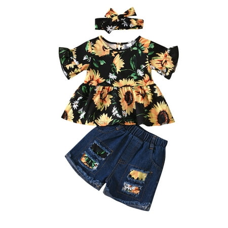 Farrubbyine8 Toddler Kids Baby Girl Clothes T-Shirt Top Denim Shorts Outfits
