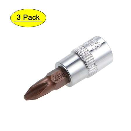 Uxcell 1/4 Drive x #2 Standard Metric Phillips Bit Socket S2 & Cr-V Steel 3 Pack