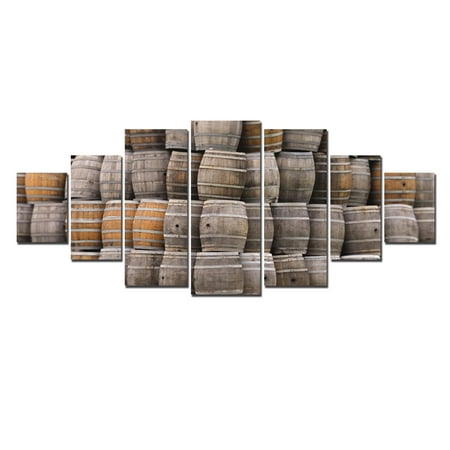 Startonight Huge Canvas Wall Art Barrels, USA Large Home Decor, Dual View Surprise Artwork Modern Framed Wall Art Set of 7 Panels Total 39.37 x 94.49 inch