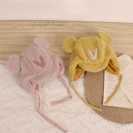 TOWED22 Infant Baby Girls Boys Soft Warm Knit Hat Kids Winter Hat With Fleece Earflap Scarf Hood Hat Winter Caps for Babies Yellow