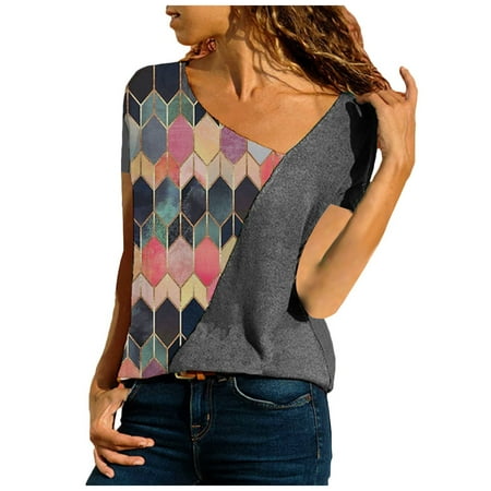 HHei_K Women s Casual Fashion Loose Stitching Print Short-Sleeved T-Shirt Top corset tops for women
HHei_K Women s Casual Fashion Loose Stitching Print Short-Sleeved T-Shirt Top corset tops for women