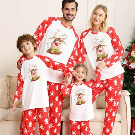

YYDGH Family Matching Christmas Pajamas Set Holiday Xmas Deer Tree Print Sleepwear Xmas PJS Set for Couples and Kids
