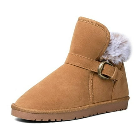 Mysoft Classic Women Snow Boots Brown Faux-Fur Lining Winter Ankle Boots 7M