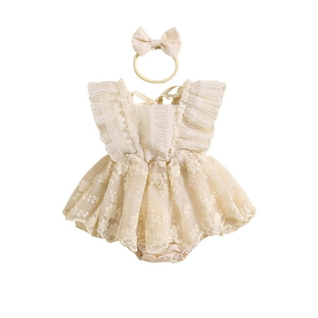 Wilcliar Baby Girls Romper Dress Fly Sleeve Lace Embroidery Skirt Hem Infant Bodysuit with Headband
Wilcliar Baby Girls Romper Dress Fly Sleeve Lace Embroidery Skirt Hem Infant Bodysuit with Headband