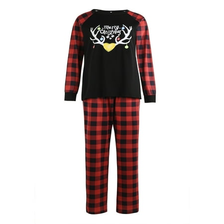 Tretra Cartoon Antlers Print Tops and Plaid Trousers Parent-child Pajamas
