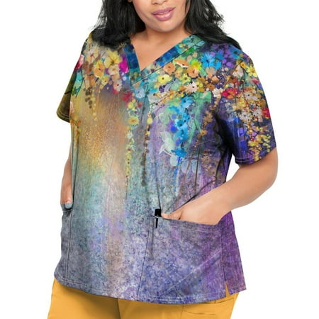 Sksloeg Scrub Tops Women Stretchy Vintage Flower Printed Top Comfort Scrubs Women s V-Neck Workwear Short Sleeve Shirts Nursing Working Uniform Light Purple S
Sksloeg Scrub Tops Women Stretchy Vintage Flower Printed Top Comfort Scrubs Women s V-Neck Workwear Short Sleeve Shirts Nursing Working Uniform Light Purple S