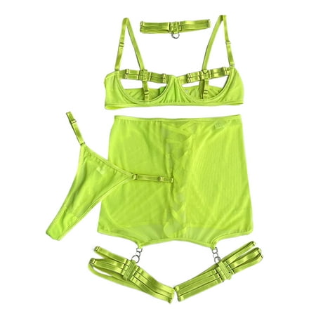 Grianlook Women Lingerie Set 5Pcs Skirt Garter Sets Underwired Party High Waist Fluorescent Green L
Grianlook Women Lingerie Set 5Pcs Skirt Garter Sets Underwired Party High Waist Fluorescent Green L