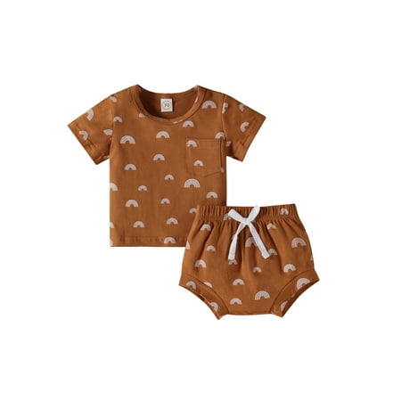 Calsunbaby Toddler Baby Boys Girls Clothes Set Rainbow Print Short Sleeve T-shirt Elastic Waist Shorts Outfits Brown 6-12 Months
Calsunbaby Toddler Baby Boys Girls Clothes Set Rainbow Print Short Sleeve T-shirt Elastic Waist Shorts Outfits Brown 6-12 Months