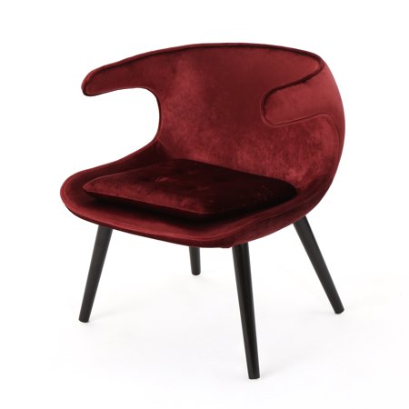 Cameron Mid Century Modern Velvet Accent Chair, Garnet