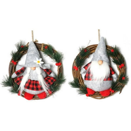 

2-Piece Set of Christmas Decorations Natural Rattan Ring Faceless Doll Pendant Home Furnishing Door Hanging