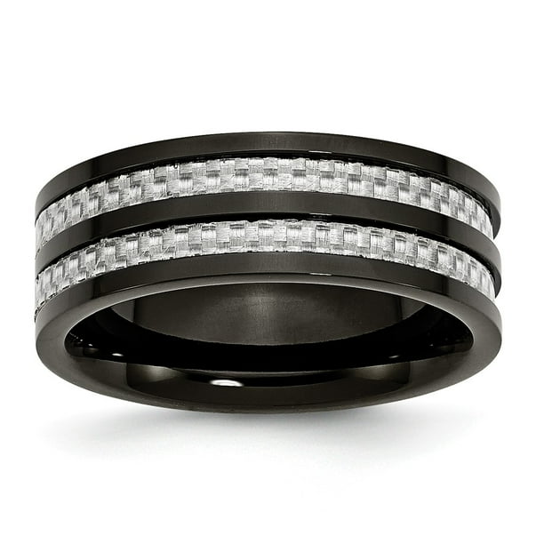 Mia Diamonds Titanium 8mm Black IP-plated with Carbon Fiber Inlay Polished Wedding Engagement Band Ring Size - 8.5