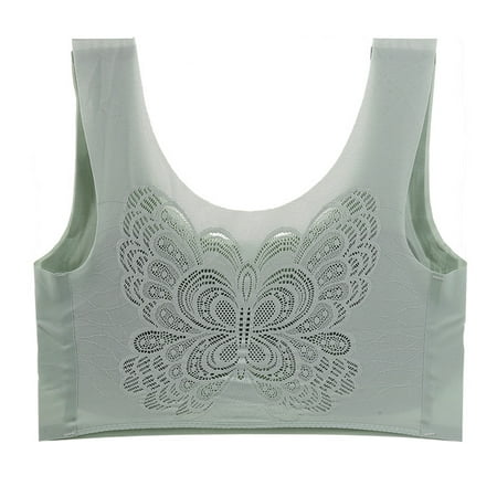 

Huachen Women s Solid Color Seamless Cutout Beautiful Back Large Size Lace Unwired Bra Mint Green/XXXL