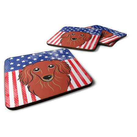 Carolines Treasures BB2144FC American Flag and Longhair Red Dachshund Foam Coaster Set of 4 3 1/2 x 3 1/2 multicolor 
Carolines Treasures BB2144FC American Flag and Longhair Red Dachshund Foam Coaster Set of 4 3 1/2 x 3 1/2 multicolor