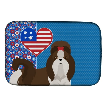Liver and White Shih Tzu USA American Dish Drying Mat 14 in x 21 in