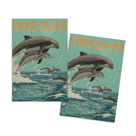 

Kiawah Island South Carolina Dolphins Jumping (4x6 Birch Wood Postcards 2-Pack Stationary Rustic Home Wall Decor)