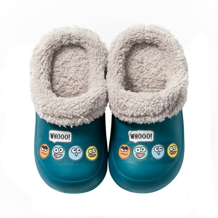 

Kids Girls Boys Lining Clogs Shoes Garden Shoes Cartoon Comfort Faux Fur Lined House Bedroom Slippers Lightweight Winter Warm Slip On Yarn Clog Non-Slip Waterproof Slippers Green 20