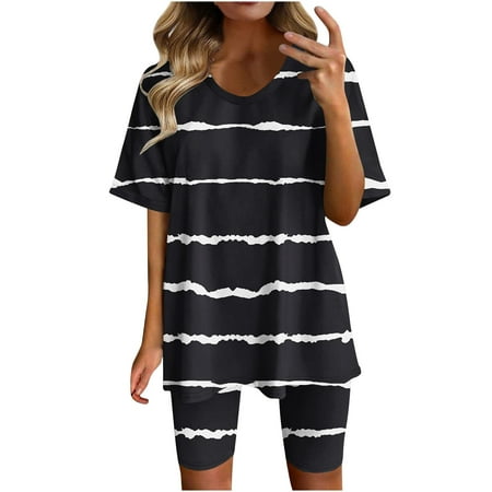 YYDGH Women s Lounge Sets Pajamas Striped Short Sleeve 2 Pieces Tshirt Bike Shorts Loungewear Summer Outfits Black M
YYDGH Women s Lounge Sets Pajamas Striped Short Sleeve 2 Pieces Tshirt Bike Shorts Loungewear Summer Outfits Black M