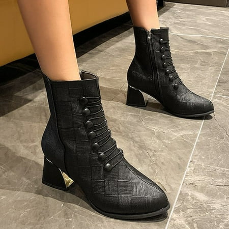 ERTUTUYI Boots Breathable Heels High Fashion Short Shoes Zipper Women s Retro Women s Boots Black 39