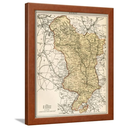 Map of Derbyshire, England, 1870s Framed Print Wall Art