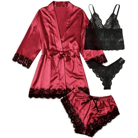 ZWUYIYHJ Women s Satin Pajama Set 4pcs Floral Lace Trim Cami Lingerie Sleepwear with Robe
ZWUYIYHJ Women s Satin Pajama Set 4pcs Floral Lace Trim Cami Lingerie Sleepwear with Robe