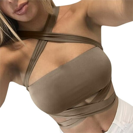 

NECHOLOGY Fitted Crop Top Crop Off Tops Tank The Strapless Sequins Wild Bra Style Vests Shoulder 100 Cotton Loose Shirts Women Vest Khaki X-Large