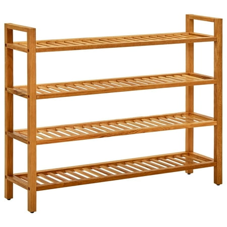 Fyydes Shoe Rack with 4 Shelves 39.3 x10.6 x31.4 Solid Oak Wood Brown