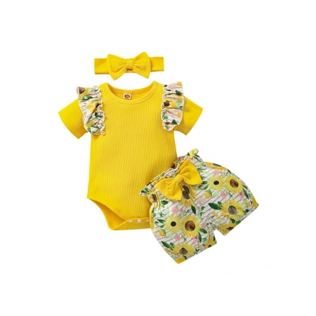 jaweiw Infant Girls Short Sleeve Romper + Shorts + Bow Headband Flower Print Ruffle Decoration Summer Clothing
jaweiw Infant Girls Short Sleeve Romper + Shorts + Bow Headband Flower Print Ruffle Decoration Summer Clothing