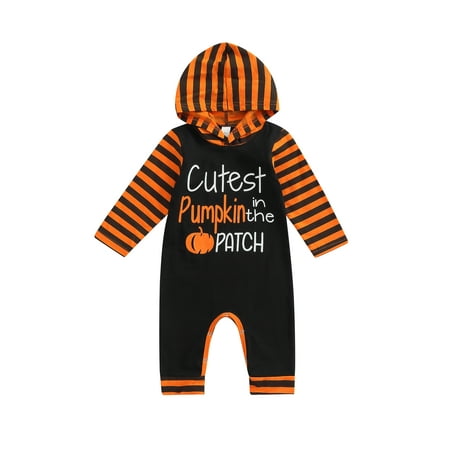 Baby Halloween Outfit Cutest Pumpkin in the Patch Hooded Romper One-Piece Jumpsuit for Toddler Boys Girls
Baby Halloween Outfit Cutest Pumpkin in the Patch Hooded Romper One-Piece Jumpsuit for Toddler Boys Girls