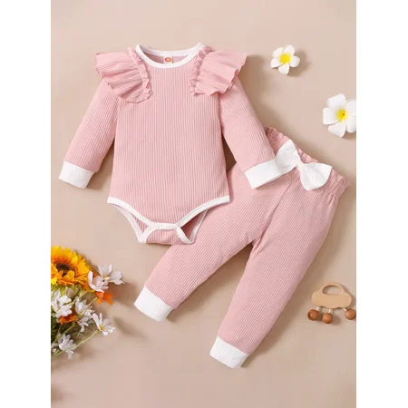 Infant Baby Girls Romper Ruffles Long Sleeve Bodysuit & Pants With Bow Set 
Infant Baby Girls Romper Ruffles Long Sleeve Bodysuit & Pants With Bow Set