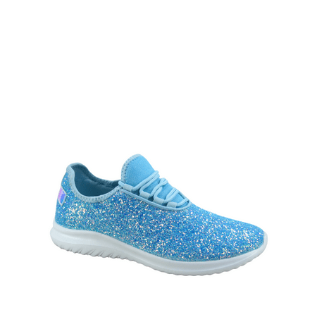 Lotus-08 Women s Fashion Sparkle Glitter Comfort Light Weight Slip On Flat Sneaker Shoes ( Light Blue 7 )