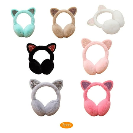 

2pcs Winter Autumn Warm Earmuffs Cute Girls Plush Earmuff Earflap Cartoon Ear Foldable Earwarmer Women