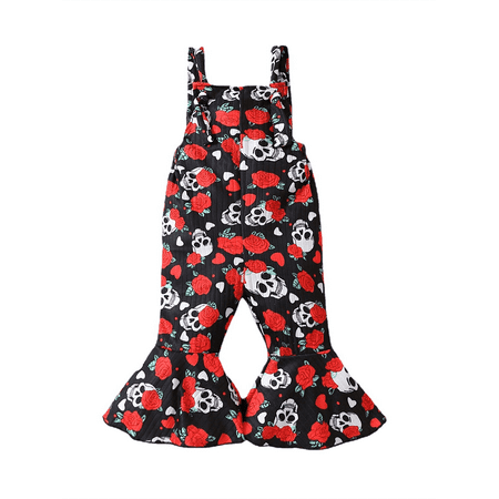 Wassery Baby Girl Halloween Jumpsuit Sleeveless Skull Rose Print Long Romper Pants Toddler Fall Bell-Bottoms 6M-4T