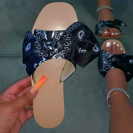 Womens Flip Flop Bowknot Casual Shoes Beach Slippers Comfy Slip On Flats Sandals