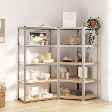 Walmeck 5-Layer Heavy-duty Shelves 2 pcs Silver Steel&Engineered Wood