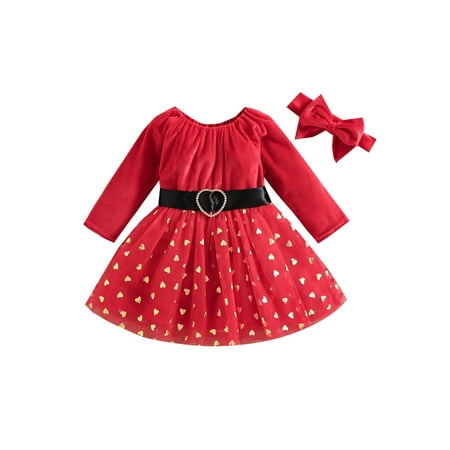 Fanvereka Kids Girls Autumn Dress Valentine s Day Love Heart Printed Velvet Long Sleeves Belted Tulle Dress and Headband
Fanvereka Kids Girls Autumn Dress Valentine s Day Love Heart Printed Velvet Long Sleeves Belted Tulle Dress and Headband