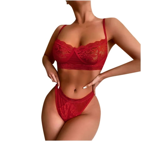 

Floleo Clearance Women Sexy Lingerie Set Women Sexy Lace Lingerie Set Strappy Bra And Panty Set Two Piece Babydoll Crotchless Lingerie Deals