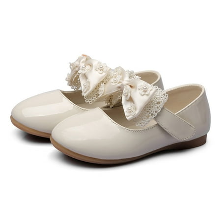 Cathalem Girl Shoes Size Children Shoes Flat Shoes Shoes With Sequins Bowknot Girls Dancing Shoes Girl Shoes Size 4 Beige 5 Years