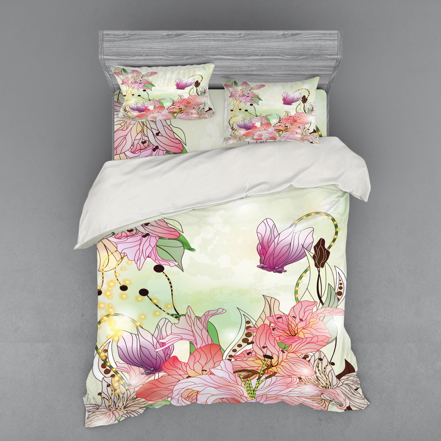 Floral Duvet Cover Set Watercolor Abstract Romantic Nature Themed